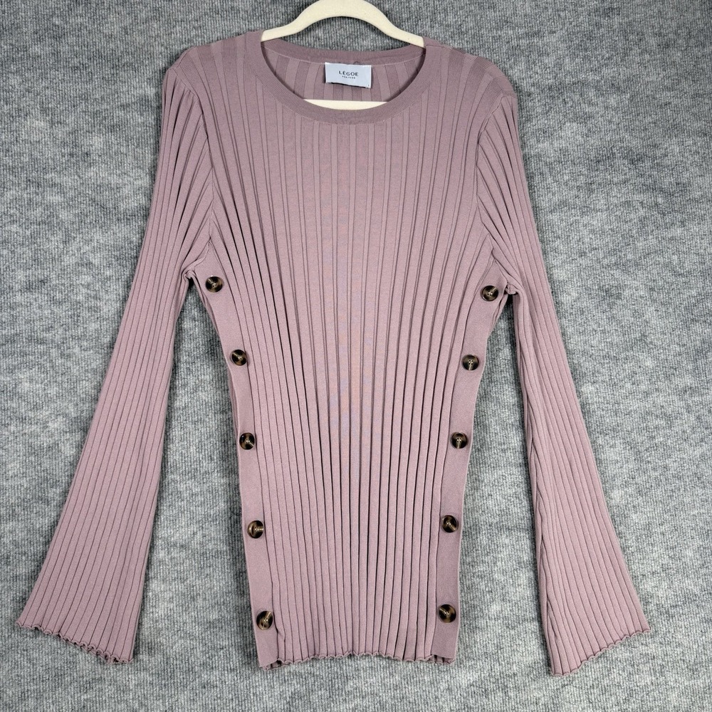 LEGOE Heritage Size-L Dusty Rose Maternity Ribbed Sweater Button Detail